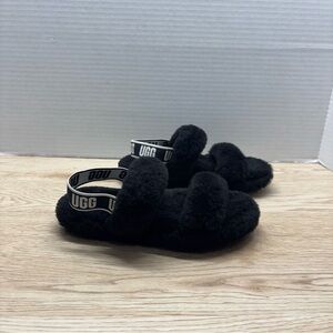 UGG Black Fluffy Slide Sandals